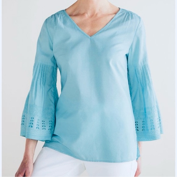 Soft Surroundings Tops - Soft Surroundings Heloise Eyelet Sleeve Blue Tunic  Size‎ L